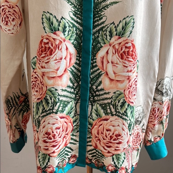 Paul & Joe Silk Vintage Floral Goose Print Button-Up Shirt Green Accents Size 3 - Picture 5 of 15